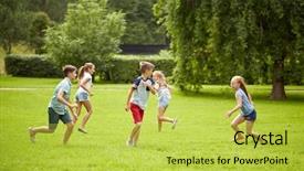  Presentation with kids playing - Theme having kids or friends playing catch background and a yellow colored foreground
