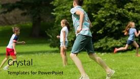  Presentation with kids playing - Presentation consisting of kids or friends playing catch background and a gold colored foreground