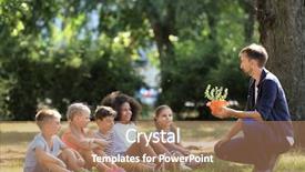  Presentation with teacher - Presentation having kids outdoor - group of children with teacher background and a coral colored foreground