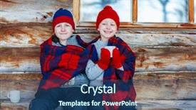  Presentation with log cabin winter - Amazing slide set having kids outdoors on beautiful winter day drinking hot chocolate in front of log cabin vacation house backdrop and a ocean colored foreground