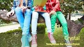  Presentation with branch - PPT theme consisting of casual schoolkids sitting on tree background and a tawny brown colored foreground