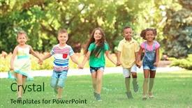  Presentation with children playing - Audience pleasing PPT theme consisting of cute little children playing in park backdrop and a mint green colored foreground