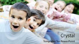  Presentation with faces - Slides enhanced with happy children together outdoor faces background and a light blue colored foreground