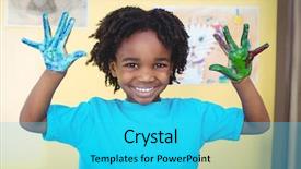  Presentation with patient and nurse holding hands - Presentation design having kids painting - smiling kid holding up his background and a cyan colored foreground