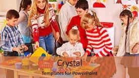  Presentation with school animations - Presentation design having kids painting at art school background and a  colored foreground