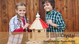  Presentation with kids - Cool new presentation design with kids painting the bird house backdrop and a coral colored foreground