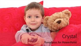  Presentation with evaluation of 5 years old boy - Beautiful slide set featuring kids pajama - 5-6 years old boy watching backdrop and a red colored foreground