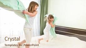  Presentation with cheerful stylish city girl using - Beautiful slides featuring kids pajama - little girls fighting using pillows backdrop and a lemonade colored foreground