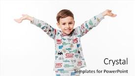  Presentation with pajama - Slide set enhanced with kids pajama - portrait of a smiling happy background and a white colored foreground