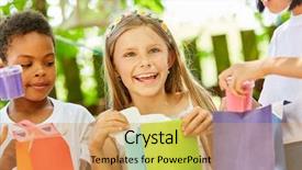  Presentation with childrens - Slide deck consisting of kids party - happy girl is happy background and a yellow colored foreground