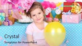  Presentation with birthday kids - Slide set having kids party - pretty little girl celebrate her background and a arctic colored foreground