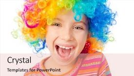  Presentation with clown - Slide set having kids party - smiling little girl in clown background and a lemonade colored foreground