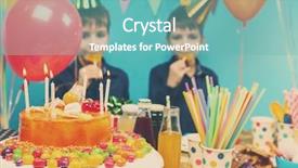  Presentation with mini birthday cake celebration - Slide deck featuring kids party - tasty birthday cake with blurred background and a seafoam green colored foreground