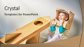  Presentation with nasa science astronaut - Audience pleasing PPT theme consisting of kids planet - child is dressed backdrop and a white colored foreground