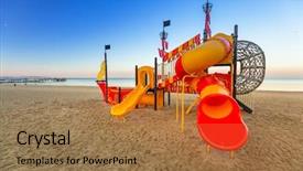  Presentation with playground - Colorful presentation theme enhanced with kids playground on the beach backdrop and a coral colored foreground