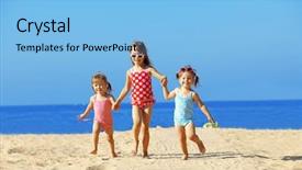  Presentation with well being for kids - Slide deck with kids playing at the beach background and a light blue colored foreground