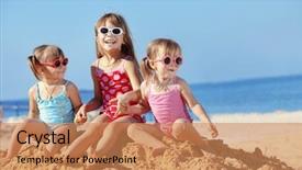  Presentation with kids playing - Colorful slide set enhanced with kids playing at the beach backdrop and a coral colored foreground