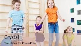  Presentation with children - Slides having kids playing ball - excited jumping group of children background and a lemonade colored foreground