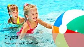  Presentation with swimming pool - PPT layouts enhanced with kids playing ball - little girl swimming in pool background and a seafoam green colored foreground