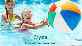  Presentation with swimming pool - Colorful slide deck enhanced with kids playing ball - little girl swimming in pool backdrop and a cool aqua colored foreground
