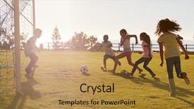  Presentation with football - Presentation design featuring kids playing football background and a gold colored foreground