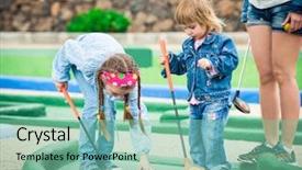  Presentation with golf course - PPT theme having kids playing golf background and a seafoam green colored foreground