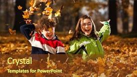  Presentation with kids playing - Cool new presentation theme with kids playing in autumn park backdrop and a tawny brown colored foreground