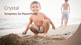  Presentation with kids playing - Presentation design with kids-playing-in-beach-sand background and a sky blue colored foreground