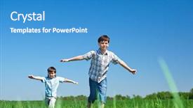  Presentation with nutrition and kids - Presentation having kids playing in the meadow background and a teal colored foreground