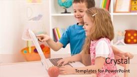  Presentation with bacteria for kids - Slides featuring kids playing on laptop computer background and a coral colored foreground