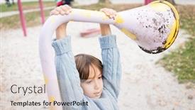  Presentation with monkey - Amazing PPT theme having kids-playing-on-playground-walking backdrop and a lemonade colored foreground