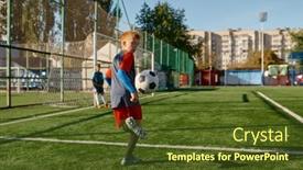  Presentation with kids soccer - Presentation theme featuring kids-playing-soccer-game-young background and a tawny brown colored foreground