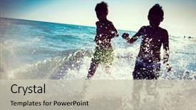  Presentation with well being for kids - Amazing slides having kids playing splash at beach backdrop and a soft green colored foreground