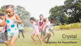  Presentation with kids playing - Colorful PPT layouts enhanced with kids playing together backdrop and a yellow colored foreground