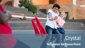  Presentation with team kids - Slide deck consisting of kids playing tug of war background and a ocean colored foreground