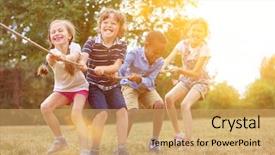  Presentation with kids playing - Colorful presentation theme enhanced with kids playing tug of war backdrop and a coral colored foreground