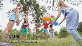  Presentation with kids playing - Audience pleasing slide set consisting of kids playing with beach ball backdrop and a yellow colored foreground