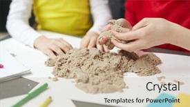  Presentation with kids playing - PPT theme enhanced with kids playing with kinetic sand background and a soft green colored foreground