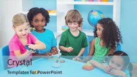  Presentation with kids playing - PPT theme consisting of kids playing with modelling clay background and a arctic colored foreground