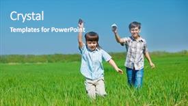  Presentation with summer camp diverse kids - Slide deck featuring kids playing with paper airplanes background and a teal colored foreground