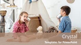  Presentation with kids playing - Amazing presentation having kids-playing-with-selfmade-telephone backdrop and a coral colored foreground
