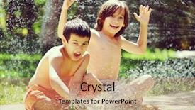  Presentation with kids playing - Beautiful presentation theme featuring kids playing with summer water backdrop and a coral colored foreground