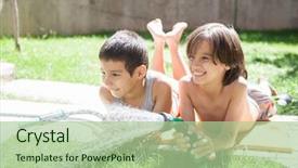  Presentation with kids garden - Beautiful theme featuring kids playing with water backdrop and a  colored foreground