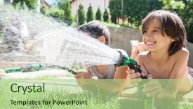  Presentation with kids garden - Colorful slide deck enhanced with kids playing with water backdrop and a  colored foreground