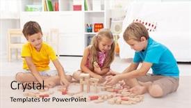  Presentation with preschool blocks kids play - Beautiful slides featuring kids playing with wooden blocks backdrop and a coral colored foreground