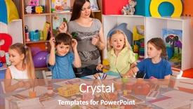  Presentation with children painting - Presentation theme enhanced with kids playroom organization of children background and a coral colored foreground