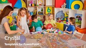  Presentation with children painting - Cool new presentation theme with kids playroom organization of children backdrop and a coral colored foreground