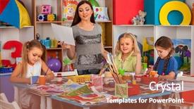  Presentation with children painting - Slide set consisting of kids playroom organization of children background and a red colored foreground