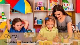 Presentation with children painting - Beautiful slide set featuring kids playroom organization of children backdrop and a  colored foreground