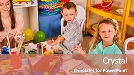  Presentation with art craft - PPT theme featuring kids playroom organization of children background and a coral colored foreground